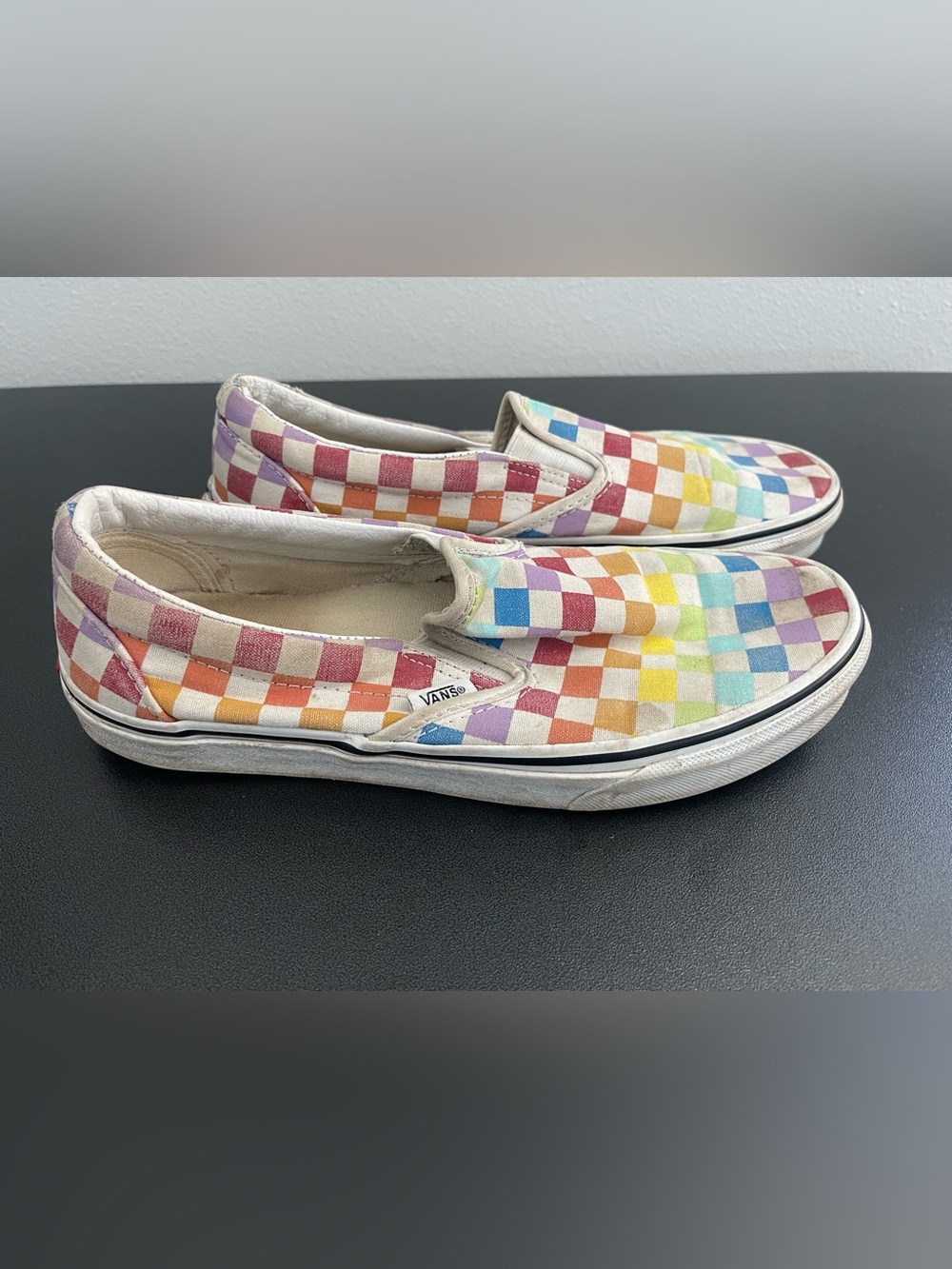 Vans Slip-On Checkerboard Sneakers in Rainbow